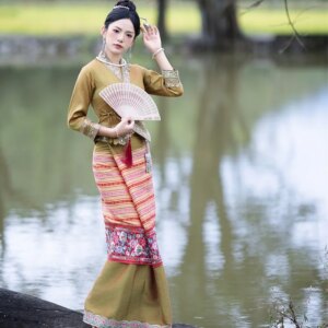 Thailand Yunnan Tourism Attire Xishuangbanna Dai Embroidery Clothing Green Top + Skirt Traditional Princess Dress Ethnic Suits