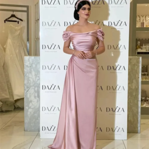 Flavinke Customized Off Shoulder Mermaid Evening Dresses 2025 Light Pink Short Sleeve Fishtail Party Dresses robe de mariée