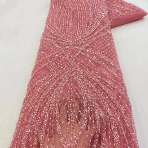 5Yards African Sequins Beaded Lace Fabrics 2025 High Quality Embroidery French Nigerian Lace Fabric For Wedding Sewing FJ
