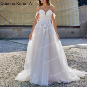 Elegant A line Wedding Dress off shoulder lace applique bride dress robe de mariee A line Wedding Bridal Gown