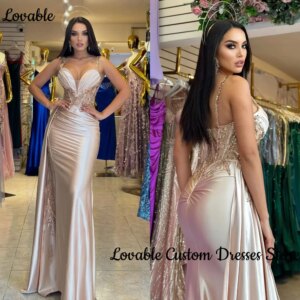 Customized Mermaid Spaghetti Strap 2025 Elegant Women Evening Dresses Sexy Deep V-Neck Mermaid Prom Gowns Formal Cocktail Party
