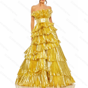 Luxuty Gold Multilayer Strapless A-Line Evening Dress Elegant Prom Gown Robes De Soirée Customized Dresses
