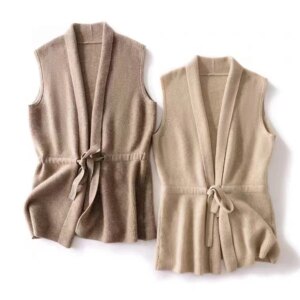 temperament V-neck waistband pure cashmere women’s knitted cardigan sleeveless sweater loose vest lazy versatile shrug