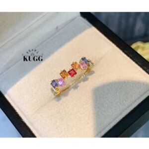 KUGG 100% 18K Yellow Gold Rings Elegant Shiny Style 1.25carat Natural Color Sapphire Engagement Ring for Women Fine Jewelry