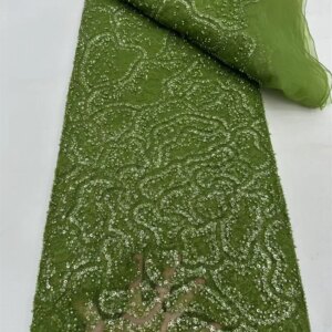 Luxury African Beaded Lace Fabric 2025 High Quality Green Bride Nigerian French Tulle Lace Fabric Wedding Dress For Women A992-1
