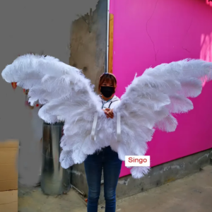 Good quality Luxurious Ostrich white feather Angel wings creative Wedding Birthday Bar decoration props Shop window display
