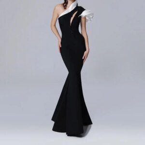 Little Daisy Customized Sleeveless Mermaid Floor Length Jersey Contrast Color Evening Dress Custom Size For Formal Occasions