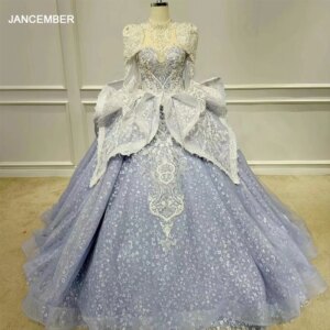 Elegant Diamonds Quinceanera Dress Court Train Girls Bowknot Ruffles High Neck Pleat Long Sleeves Vestidos De 15 Años Customised