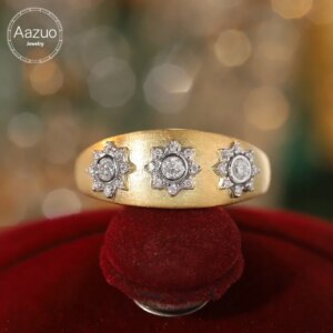 Aazuo Luxury Original Jewelry 18K Solid Yellow Gold Real Natural Diamond 0.20ct Froted Ring Gift for Woman Engagement Party