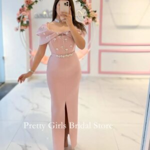 Customized Crystals Formal Wedding Dresses Mermaid Side Slit Crepe Satin Floor Length Classic Elegant Bride Gowns Party Women