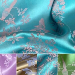 Jacquard satin silk mixed Magpie branch heavy crepe cheongsam Hanfu fabric Chinese style handmade