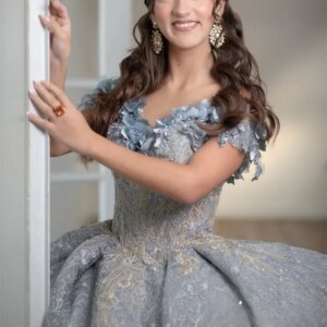 Customized Shiny Grey Off Shoulder Quinceanera Dress Lace sequin applique crystal 3D flower trailing vestidos de 15 Quinceanera