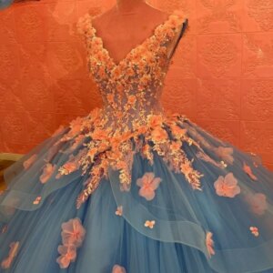 Customized Blue Princess Quinceanera Dresses Pink Blue Floral Corset Ball Sweet 16 17 Birthday Vestidos De 15 Prom Party Gown
