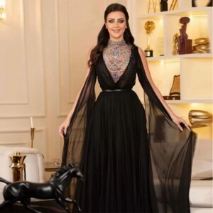 L460 Customized High Neck Black chiffon Crystal  فساتين السهرة vestidos de fiesta  فساتين سهره evening dresses