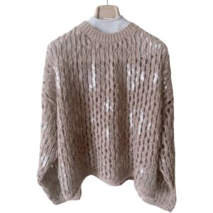 24 Women’s Sweater Vintage Winter Wrapping Warm Knit Thick Pullovers 10% Cashmere 90% Wool Handmade Customization Sequins