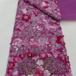 Luxury Peach 2024 High Quality French Tulle Sequin Lace Fabric African Groom Lace Fabric 5 Yards For Nigeria Wedding Party Dress