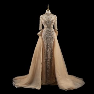 Classical Evening Dress Custom Luxury Gown Heavy Hand Beaded Palace Style With Detachable Skirt For Wedding Prom H1825