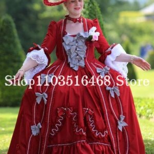 Elegant Red Edwardian Prom Dress Vintage Square Neck Victorian Half Sleeve Gothic A-Line Long Cosplay Formal Occasion Customised