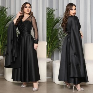 Customized High Quality Prom Satin Feather Beading Quinceanera A-line V-neck Bespoke Occasion Gown Midi Dresses
