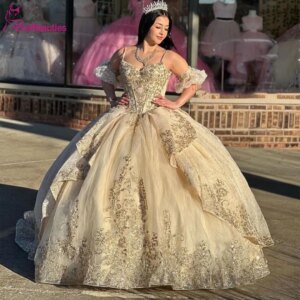 Quinceanera Dress Ball Gown Sweetheart Vestidos De 15 Quinceañera Off Shoulder Tulle Appliques Prom Sweet 15 Party Dress