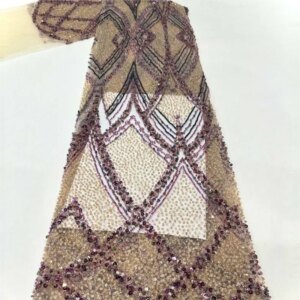Beaded tube embroidery sequin fabric Wedding dress lace mesh