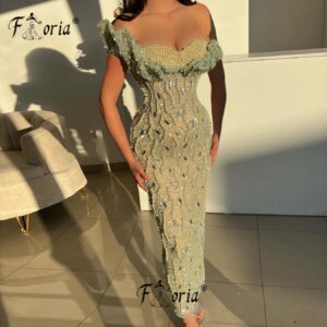 Stunning Fully Pearls Stones Prom Dresses 2025 Elegant Green Mermaid Floor Length Formal Party Dress vestido de gala noche mujer