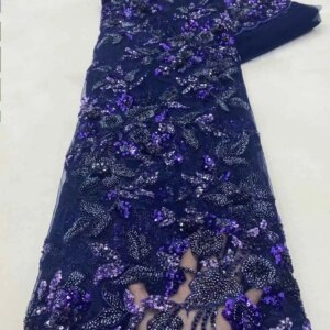 African Embroidered Beaded Lace Fabric Dubai High Quality Lace Fabric 2024 Gradient Beads Lace Fabric Sequence for Wedding Dress