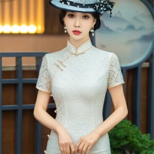 Women’s long slim-fit silk cheongsam mid-length daily wear