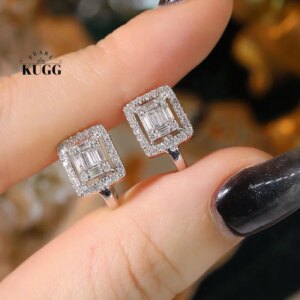 KUGG 100% 18K White Gold Earrings 0.60carat Real Natural Diamond Hoop Earrings for Women Fashion INS Style High Party Jewelry