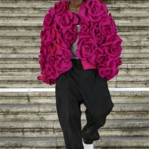 Rose Pink Men Suit Pant Set 2 Pcs Blazer+Black Trousers Formal Office Jacket 3D Flower Groom Wedding Tuxedos Customized Coat