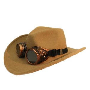 Goth windproof casual all-match woolen cowboy hat for men and women with large brim wide sunshade