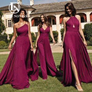 LOUIS NOVIAS Sleeveless Bridesmaid Dresses Elegant Sexy CRYSTAL One Shoulder Chiffon Vintage Vestidos De Luxo Para Festa