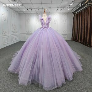 Quinceanera Dresses Ball Gown Flower Vestidos De 15 Años Purple Beading 0-neck pearls DY9941 Evening Party Dress 2022 Bar Mitzv