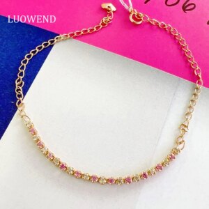 LUOWEND 100% 18K Yellow Bracelet Vintage Elegant Style Shiny Diamond Natural Color Sapphire Bracelet for Women Fine Jewelry