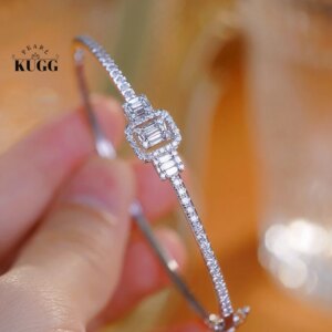 KUGG 100% 18K White Gold Bangle Fashion Simple Style 0.85carat Real Natural Diamond Bangle for Women High Engagement Jewelry
