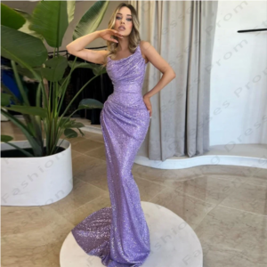 Exquisite Shiny Sequin Light Purple Women Formal Evening Dress Floor Length Trumpet Strapless Spaghetti Strap فساتين حفلة موسيقي