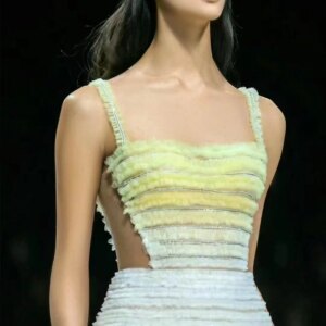 New Gradient Yellow Sexy Shoulder Strap Puff Cake Skirt Annual Concert Red Carpet Awards Bridal Dress