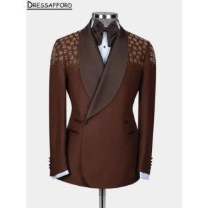 Elegant Two Pieces Evening Party Men Suits Gold Crystal Beading Blazer Groom Wear ( Jacket + Pants )