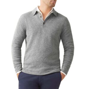 Customized casual style knitted polo cashmere pullover button cashmere pullover sweater for men