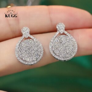 KUGG 100% 18K White Gold Earrings Luxury Shiny Design 2.0carat Real Natural Diamond Stud Earrings for Women High Party Jewelry