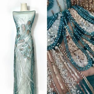 Nigerian Luxury Beaded Tulle Embroidery Lace Fabric 2025 French Heavy Handmade Sequins Net Lace Fabric for Bridal Dress Fashion