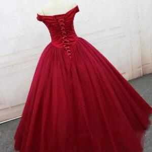 Burgundy Ball Gown Quinceanera Dresses 15 Party Sexy Off-Shoulder Sparkly Beading Formal Cinderella Birthday Customized