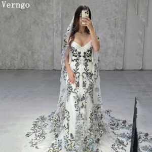 Verngo Flower Appliques Evening Dress Elegant A Line Prom Party Dresses Women Luxury Sweap Train Prom Gowns Customized
