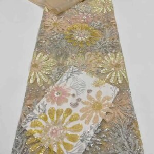 African Sequins Lace Fabric 2025 High Quality Lace French Nigerian Lace Embroidery Lace Mesh Fabrics For Wedding Dress Sewing