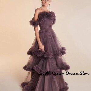 Customized Evening Dress A-Line Strapless Ankle-Length Dresses For Prom Lace Tulle Formal Occasion Dresses Vestidos De Fiesta