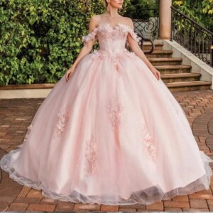 Customized Pink Elegant Floral Appliques Quinceanera Dresses for girls Off the Shoulder Corset Lacing up Vestido De 15