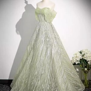 Custom Made Elegant Lime Green Evening Dress Long Off Shoulder Sparkly A Line Women Wedding Party Formal Occasion Wear Prom Gown