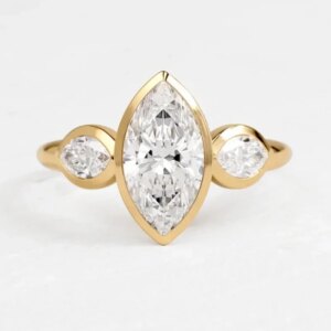 Custom Moissanite Gold Rings 18k 2 Carat Center 6*12mm Brilliant Marquise Cut Moissanite Jewelry For Women