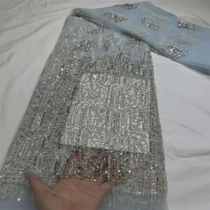 2024 Latest African Sequins Laces Fabric High Quality Embroidery French With Beaded Nigerian Net Laces For Wedding Party Dresses