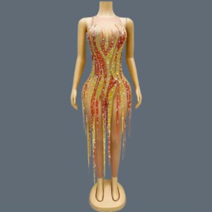 Sparkly Rhinestone Elastic Skinny Jumpsuit for Women Club Party Stage Performance Wear Dance Show Sleeveless Jumpsuit Jinhuowang